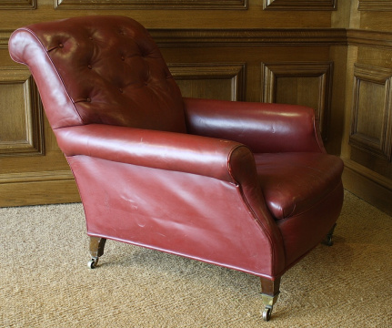 19th Century Red Leather Library Chair